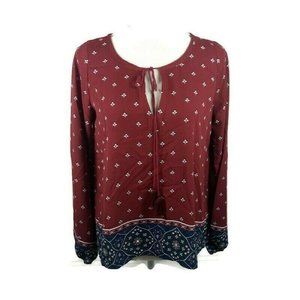 Abercrombie BoHo Shirt Small Red Blue Tied Keyhole